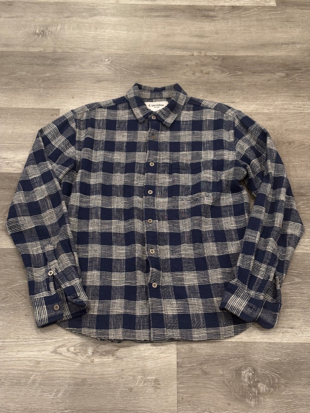 Corridor NYC Flannel Shirt Ocean Parkway Long Sleeve Blue Cotton Mens S